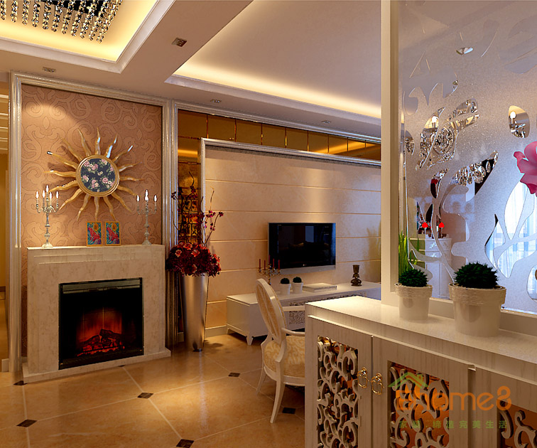 鳳嶺一號(hào)88平米古典歐式風(fēng)格客廳玄關(guān)裝修效果圖1