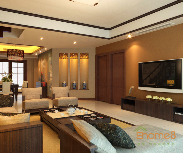 179㎡復式中式簡約風格客廳全景裝修效果圖