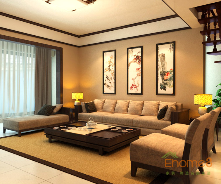 179㎡復式中式簡約風格客廳沙發背景墻裝修效果圖