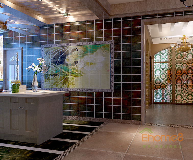 72㎡兩房一廳地中海風(fēng)格壁畫裝修效果圖