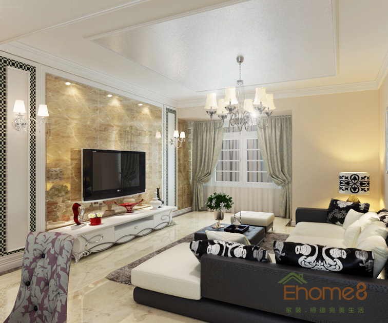 60㎡兩房一廳歐式風(fēng)格客廳裝修效果圖